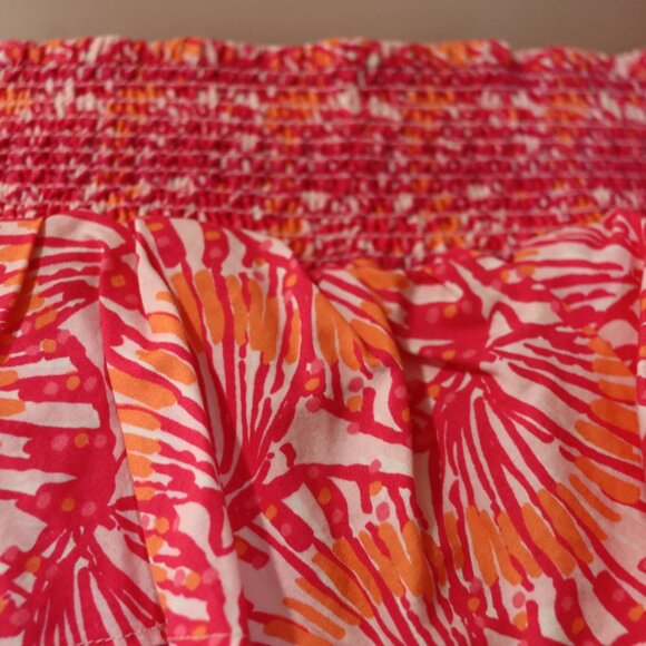 Vineyard Vines Pink & White Tropical Print Off Shoulder Tank Top Ruffle LG - Picture 3 of 12